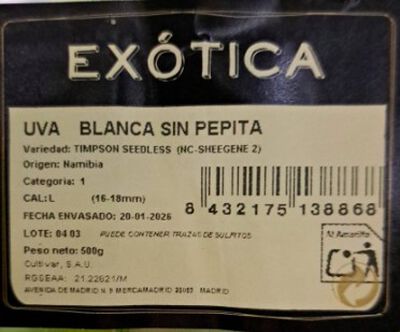 Uva blanca sin semilla bandeja 500g