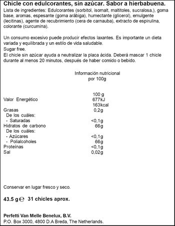 Chicle sin az&uacute;car sabor hierbabuena Trident 43,5g