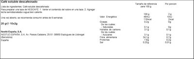 Caf&eacute; soluble descafeinado Nescaf&eacute; 10 sobres mezcla