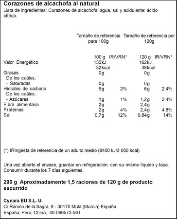 Corazones de alcachofa al natural CYNARA 6/8 290g