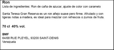 Ron añejo Gran Reserva Santa Teresa 70cl