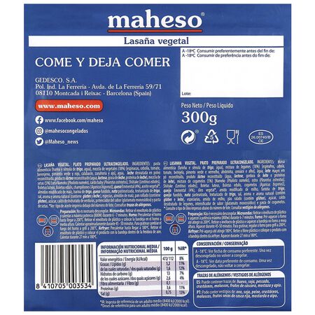 Lasaña Maheso 300g vegetal