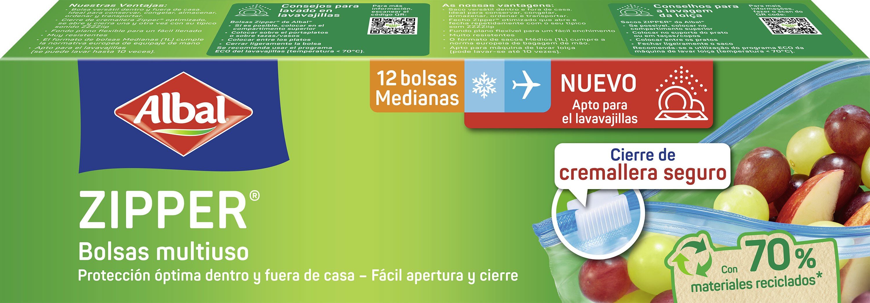 Bolsas multiusos Albal 12 uds medianas con cierre de cremallera