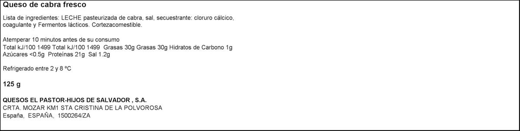 Queso de cabra en lonchas Pastor 125g