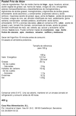 Pastel de at&uacute;n Casa Mas 400g