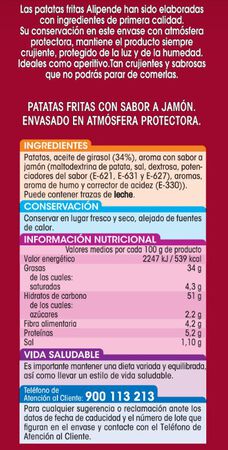 Patatas fritas onduladas jamón Alipende 150g