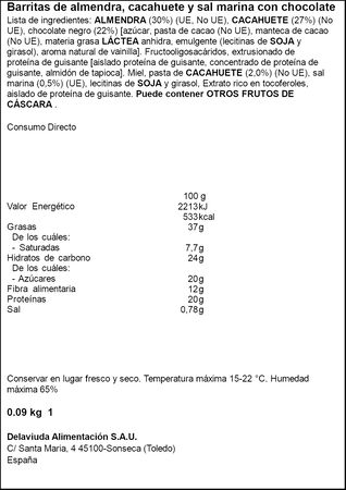 Barrita proteina con cacahuete y almendra El Almendro 90g