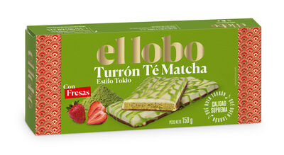 Turrón estilo Tokio con té matcha y fresas El Lobo 150g