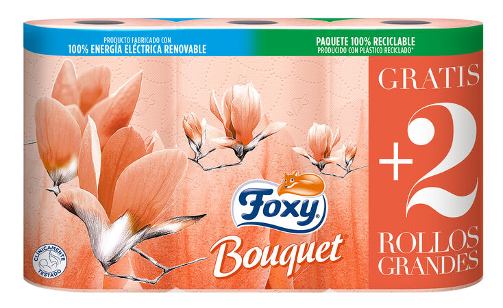 Papel higienico Foxy 4 unidades bouquet + 2 rollos grandes