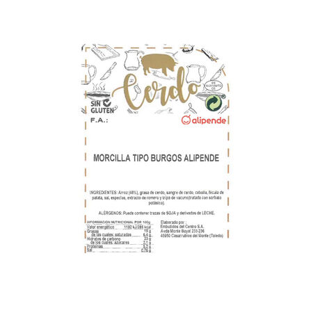 Morcilla de arroz de Burgos Alipende