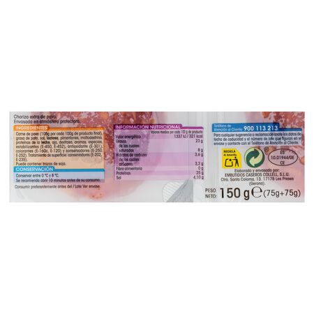 Chorizo de pavo calidad extra en lonchas Alipende pack 2 de 75g