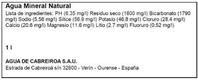 Agua mineral con gas Cabreiro&aacute;. Botella rPET 1L