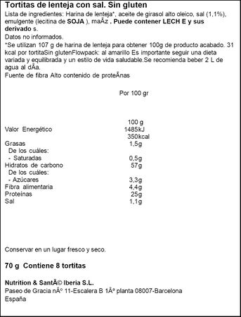Tortitas de lenteja con toque de sal sin gluten Bicentury 70g