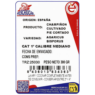 Champi&ntilde;&oacute;n bandeja pie cortado 300g
