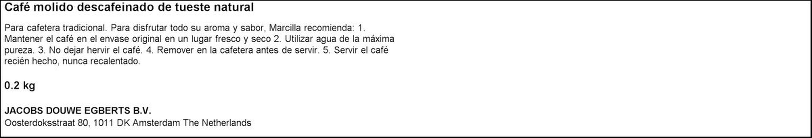 Café molido descafeinado Marcilla 200g tueste natural