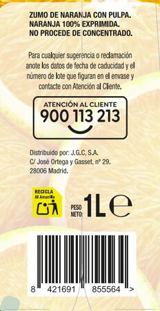 Zumo de naranja 100% exprimida con pulpa Alipende 1L