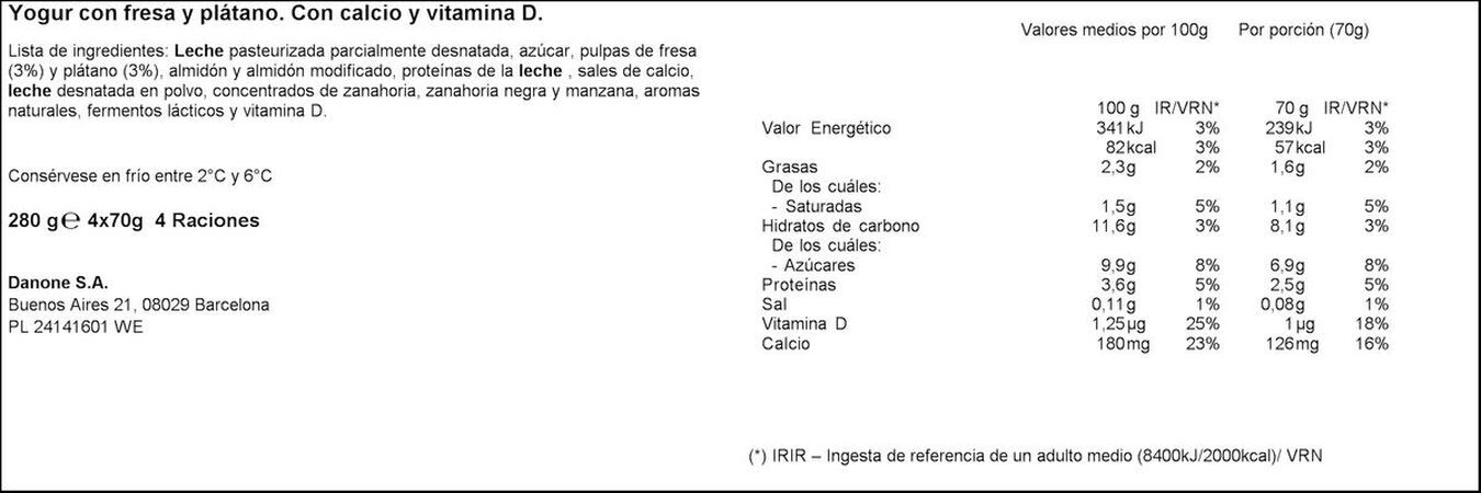 Petit Danonino para llevar pack 4 fresa y plátano