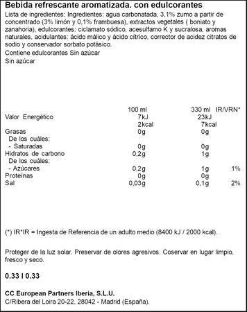 Refresco de frambuesa Fanta Zero 33cl