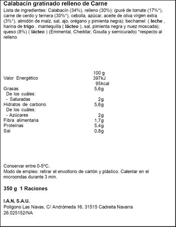 Calabac&iacute;n gratinado de carne El Buen Comer Carretilla 350g