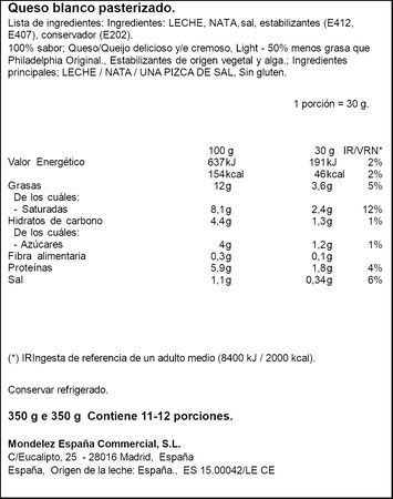 Queso de untar Light Philadelphia 350gr