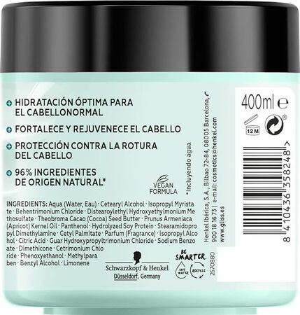 Mascarilla capilar Gliss 4en1 Hidratación 400 ml
