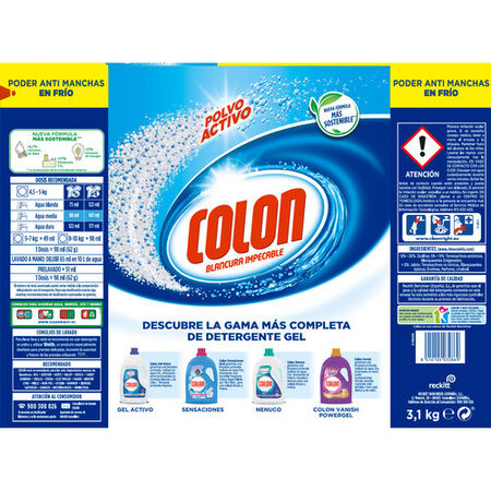 Detergente en polvo Colon 44 lavados para ropa blanca y de color