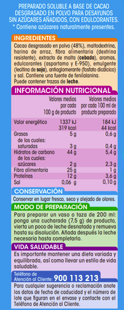 Cacao soluble 0% az&uacute;cares a&ntilde;adidos Alipende 450g