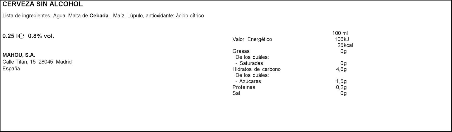Cerveza sin alcohol Mahou lata 25cl
