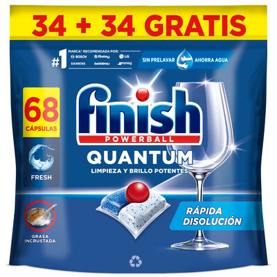 Detergente en pastillas para lavavajillas Finish 34 + 34 unidades Quantum