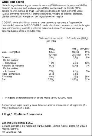 Chili con carne suave Old El Paso 418g