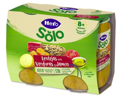 Alimento infantil solo lenteja con verduras y jam&oacute;n Hero 380g