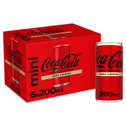 Refresco cola Coca-Cola zero azúcar zero cafeína mini lata 20cl pack 6