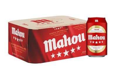 Cerveza rubia especial Mahou 5 Estrellas pack 12 latas 33cl