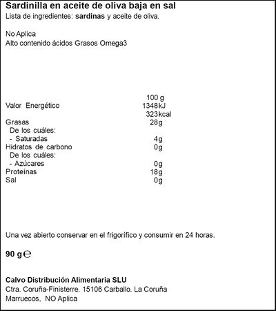 Sardinilla en aceite de oliva baja en sal Calvo 60g