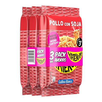 Fideos orientales pollo gallina blanca Yatekomo pack 3