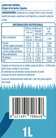 Leche entera Alipende 1L