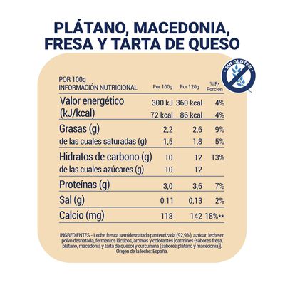 Yogur Danone pack 8 fresa pl&aacute;tano macedonia tarta queso