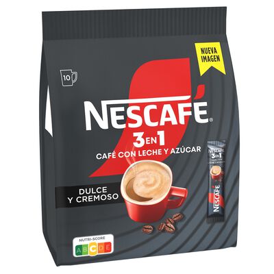 Caf&eacute; soluble Nescaf&eacute; 3 en 1. Sobres de caf&eacute;, leche y az&uacute;car 10x16g