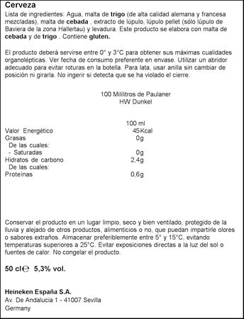 Cerveza de trigo Alemana Paulaner 50cl
