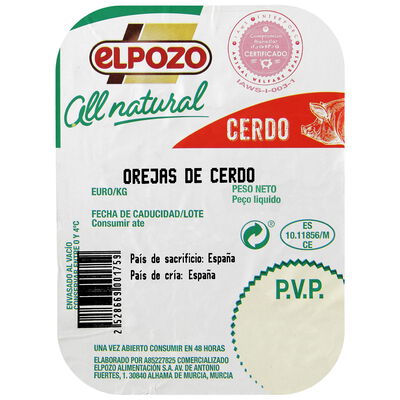 Oreja de cerdo all natural ElPozo 300g aproximadamente