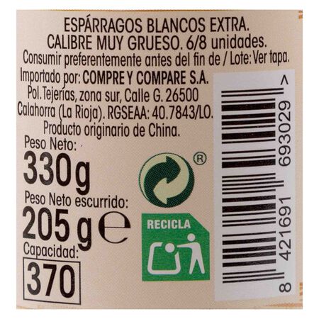 Esparragos blancos muy grueso Alipende 205g (6/8 piezas)