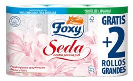 Papel higiénico Foxy 4+2 rollos seda con pH neutro para la piel y aroma a talco