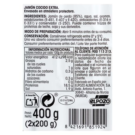 Jamón cocido en lonchas Alipende pack 2 de 200g