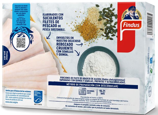 Filetes pesca sostenible Findus semillas quinoa 250g