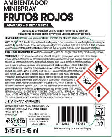 Ambientador minispray Lanta aparato + 3 recambios frutos rojos