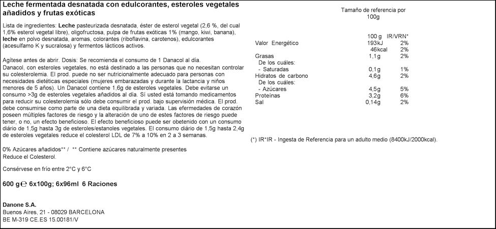 Bebida láctea Danacol colesterol pack 6 tropical