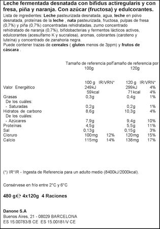 Bífidus Activia 0% pack 4 cocktail de frutas