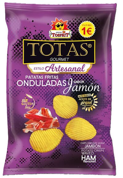 Patatas fritas onduladas sabor jamón Totas 100g
