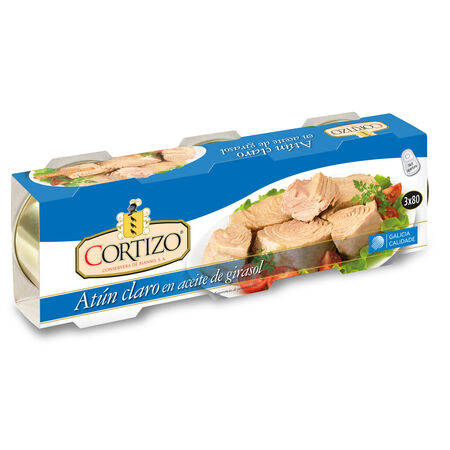 Atún claro en aceite de girasol Cortizo pack 3 x 52g