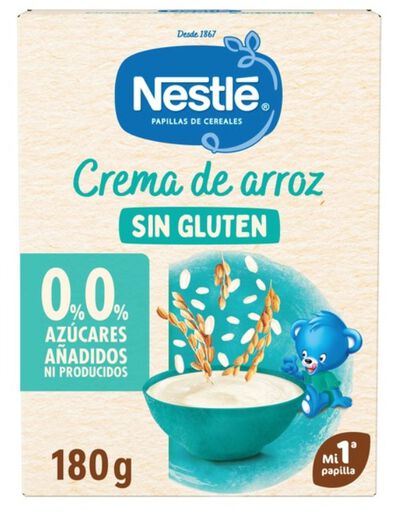 Papilla sin gluten 0,0% az&uacute;car a&ntilde;adido Nestle 180g arroz